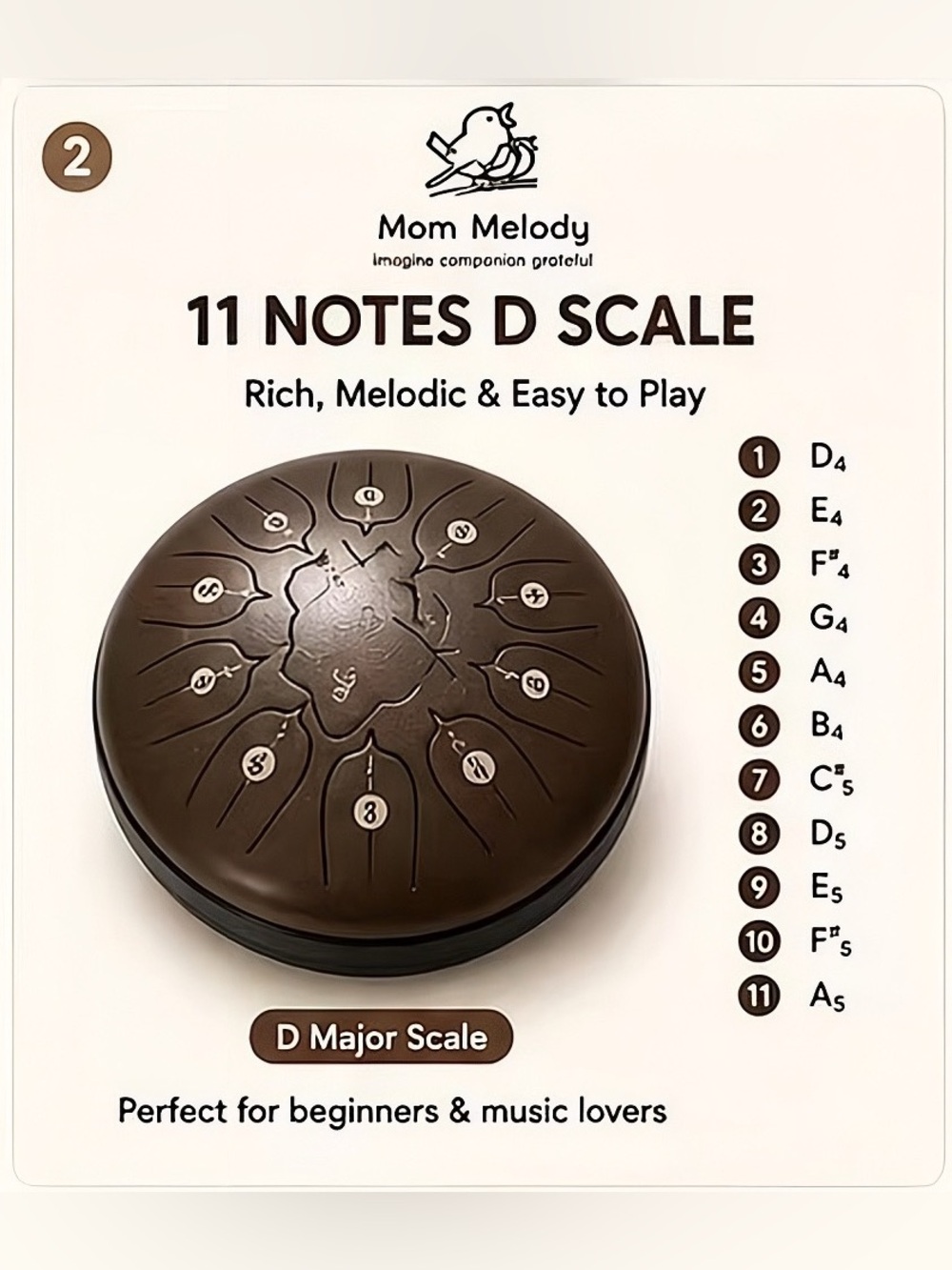 Gold Steel Tongue Drum 6" 11 Notes D Key | Meditation & Relaxing Sound Gift - Picture 8 of 11